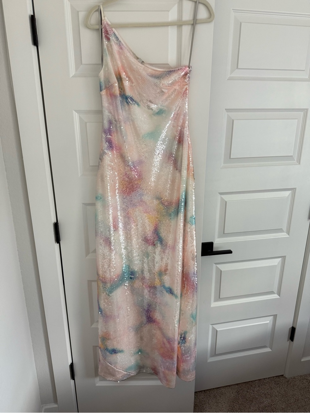 ML Monique Lhuillier Watercolor Sequin One-Shoulder Maxi Dress NWT Size 6